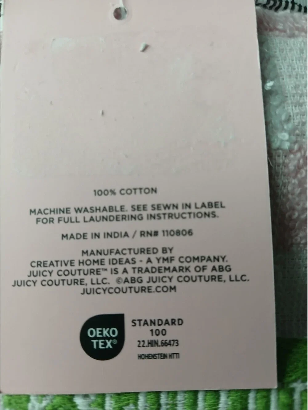 Juicy Couture Pink White Green Checkered 2 Pack Cotton Hand Towels 16x26 NWT